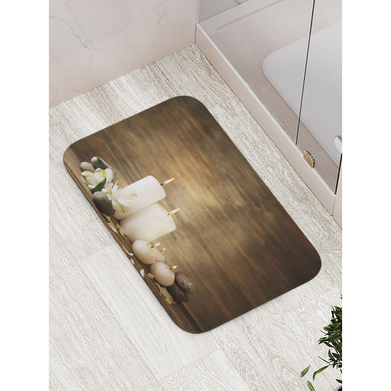 Wooden Stones Flower Petal Bath Mat