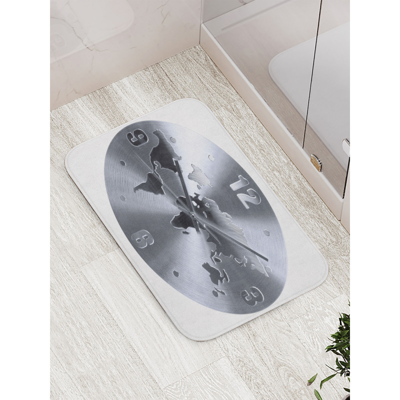 World Map Clock Pattern Bath Mat