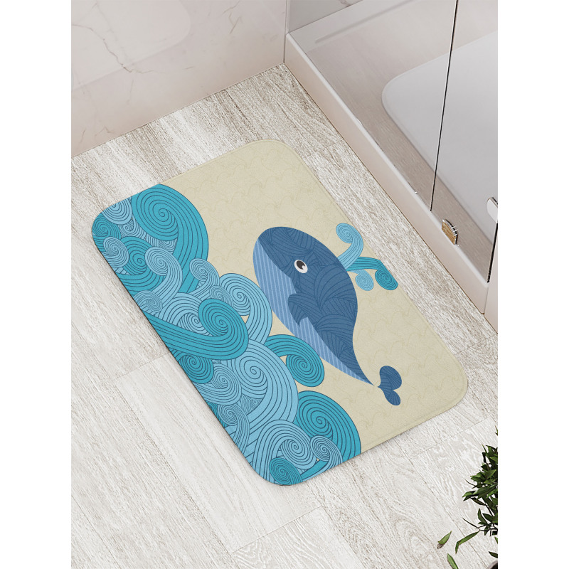 Smiley Whale and Lines Bath Mat