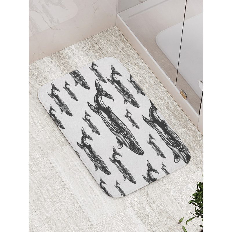 Hand Drawn Big Whales Bath Mat