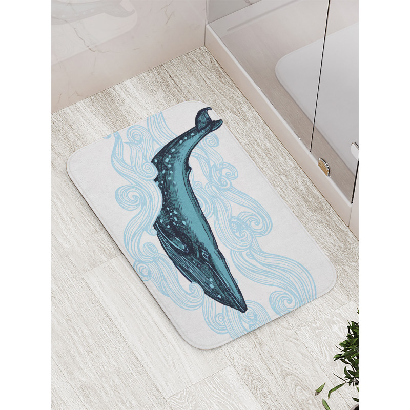 Whale with Striped Wave Bath Mat