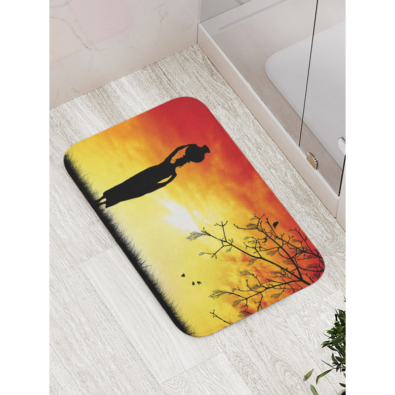 Lady in Sunset Safari Bath Mat