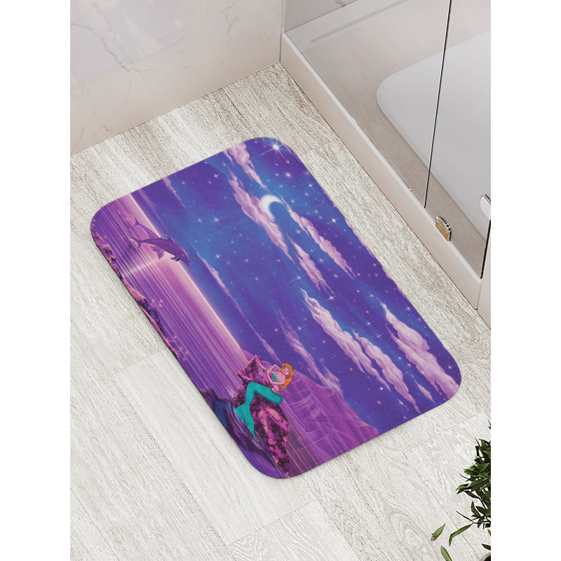 Cartoon Style Dolphins Bath Mat