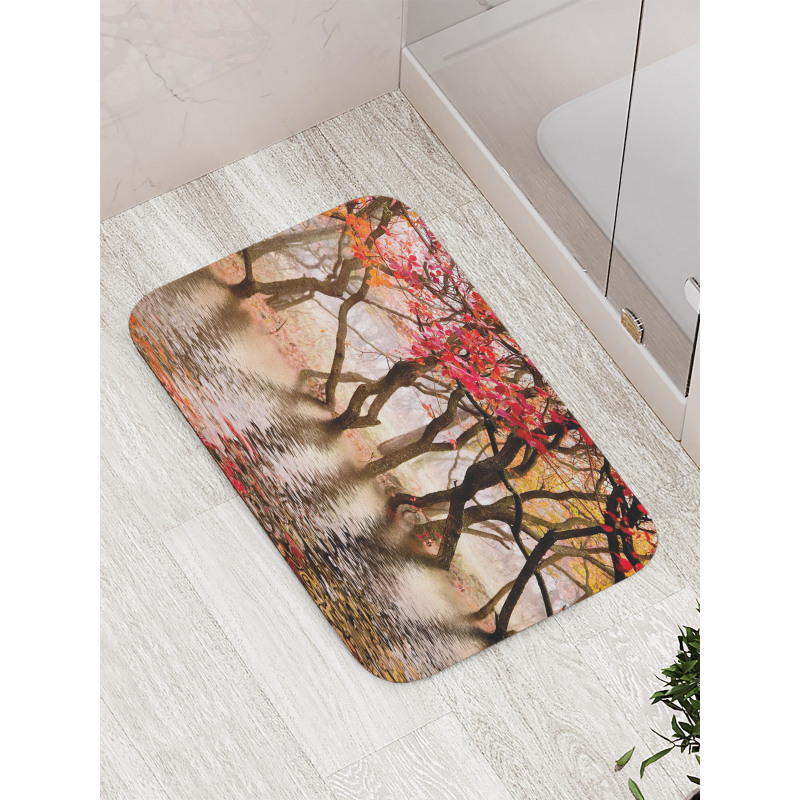 Fall Season River with Trees Bath Mat