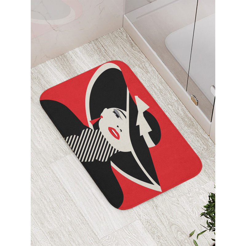 Women with Vintage Hat Bath Mat