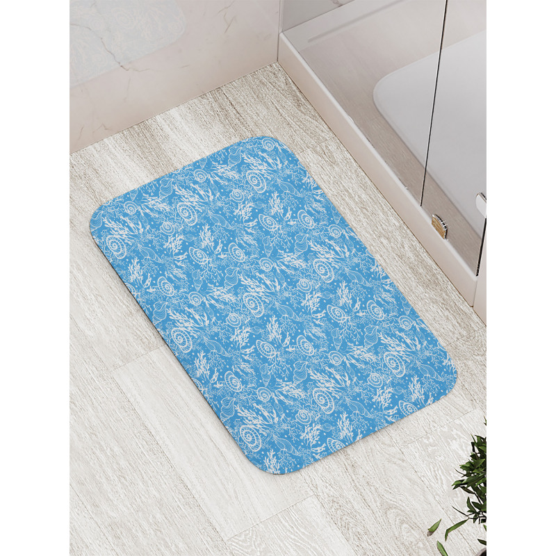 Monochrome Shells Corals Bath Mat