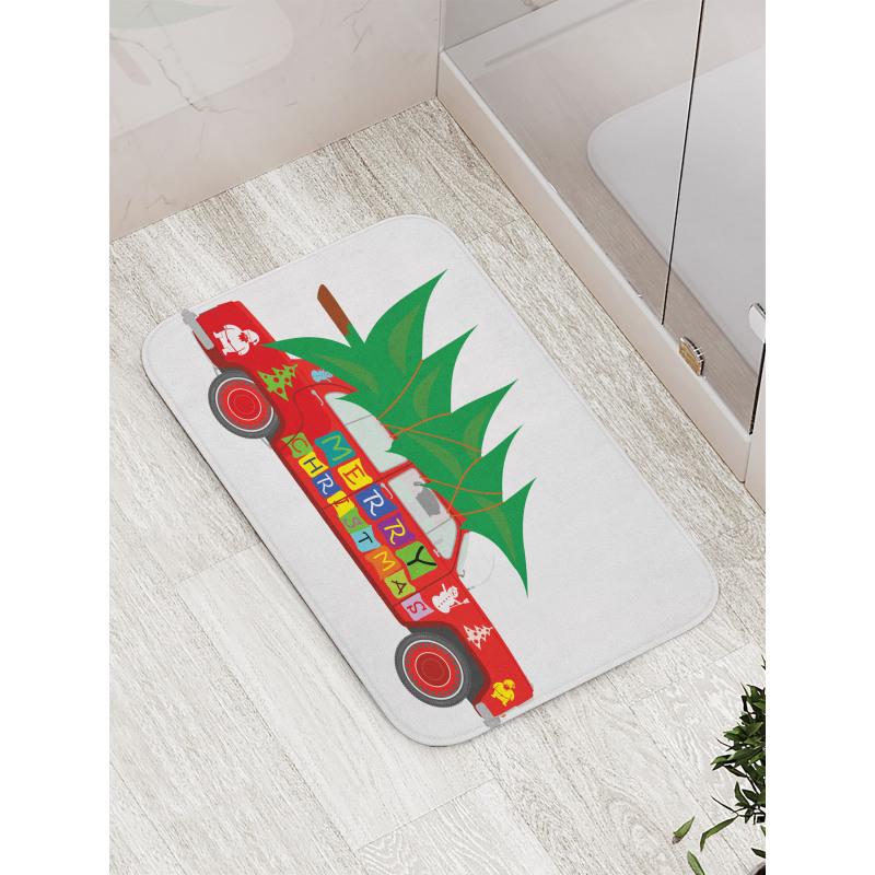 Red Vintage Car Elf Bath Mat