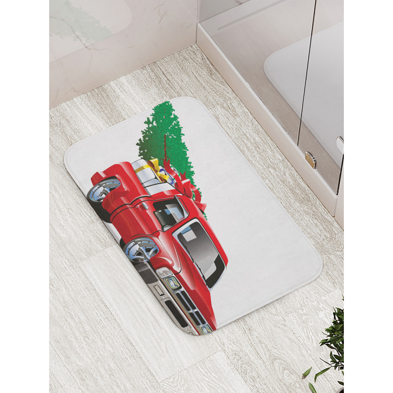 Red Farm Truck Bath Mat