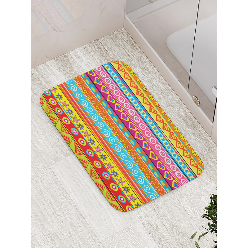 Stripes with Hearts Bath Mat