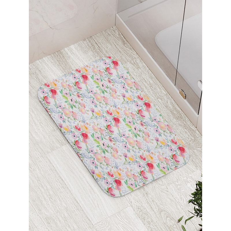 Colored Spring Flowers Bath Mat