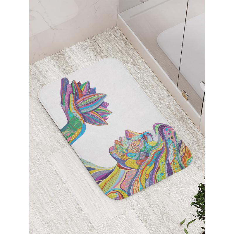 Yoga Pose in Lotus Flower Bath Mat