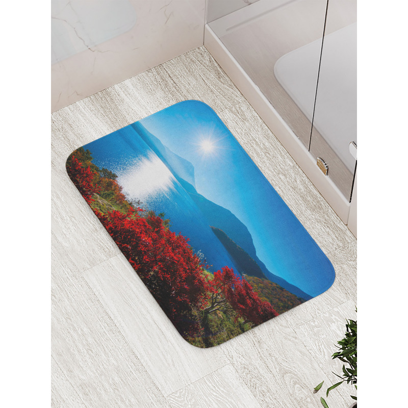 Sunny Autumn Mountain Bath Mat