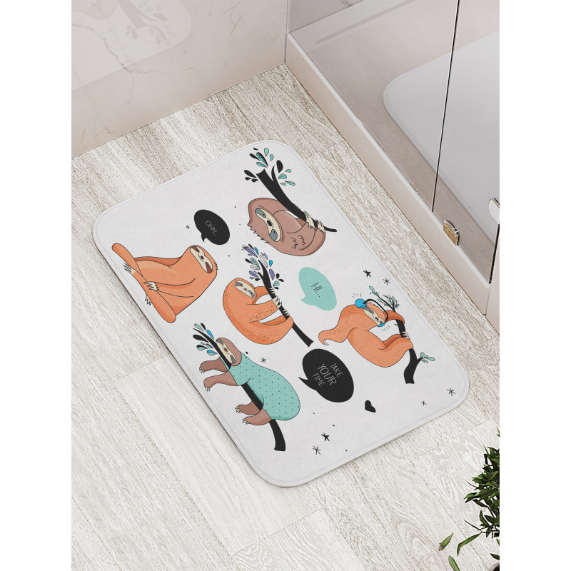 Smiling Sloth Cartoon Bath Mat