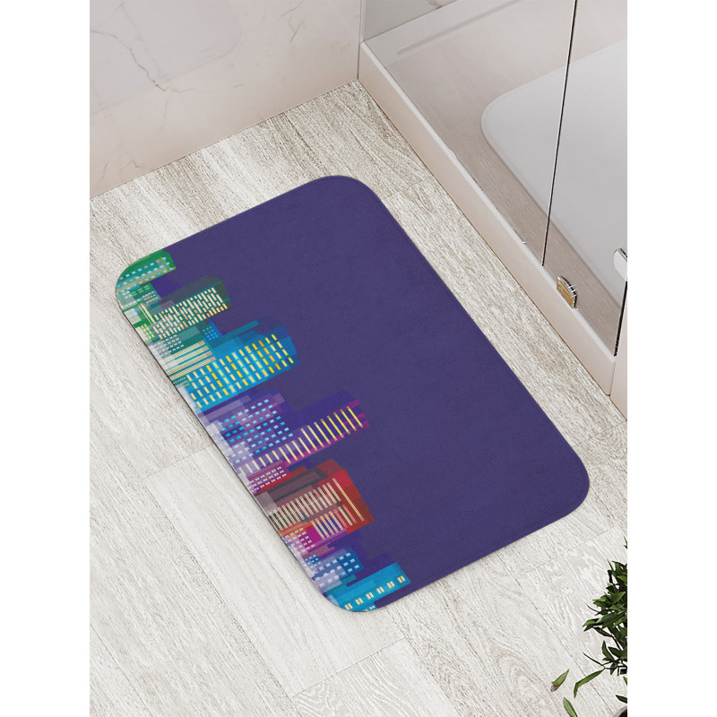 City at Night Cartoon Bath Mat