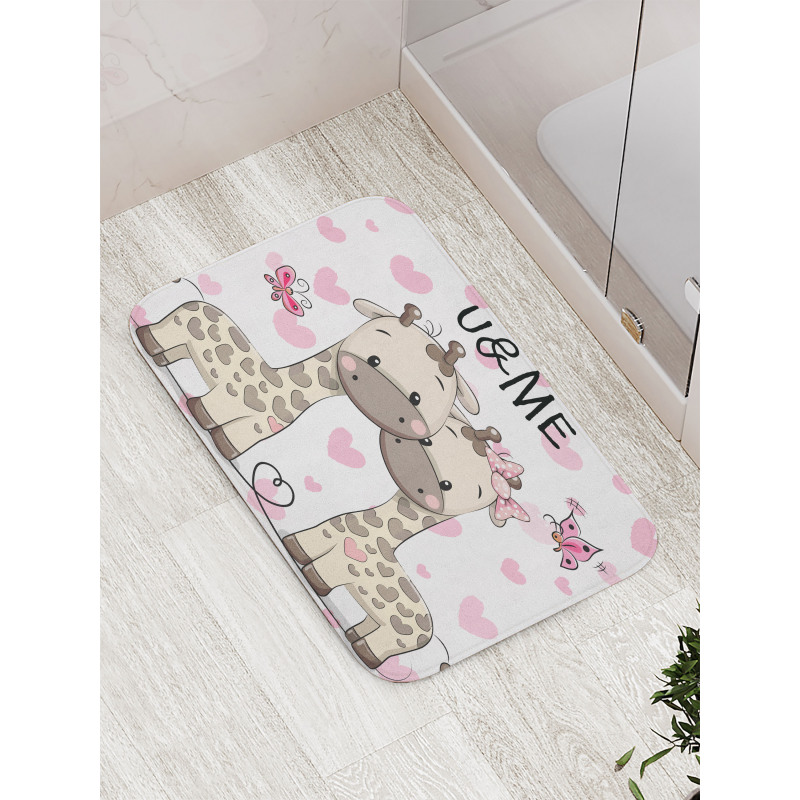 Baby Giraffes and Hearts Bath Mat