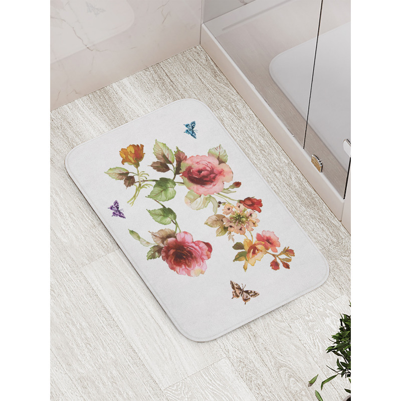 Shabby Plant Roses Buds Bath Mat