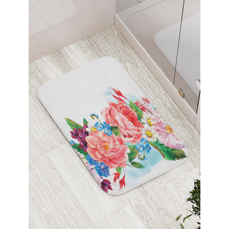 Roses Daisies Garden Bath Mat