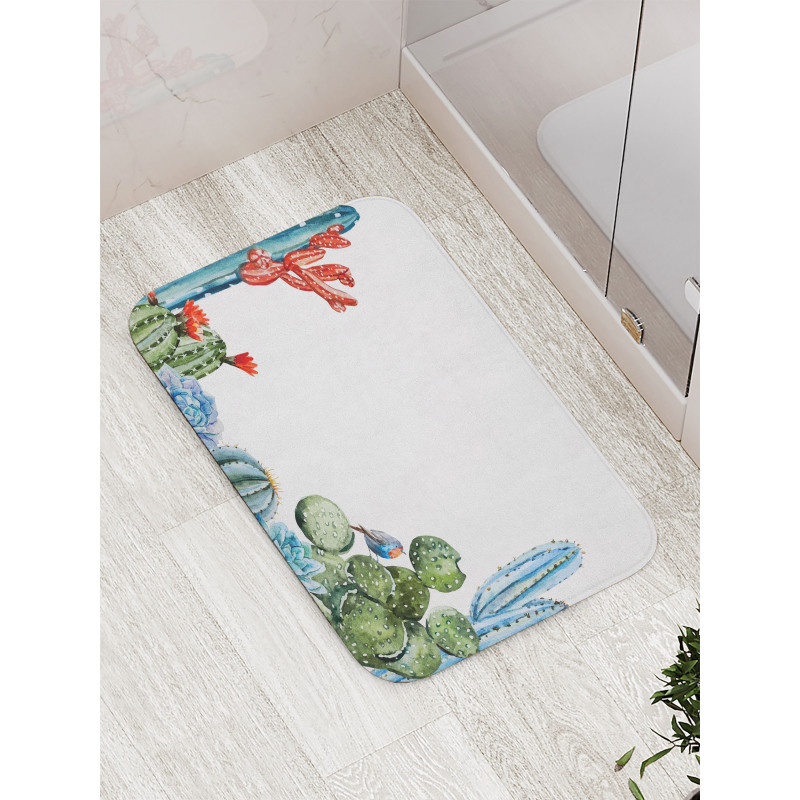 Cactus Flowers Birds Bath Mat