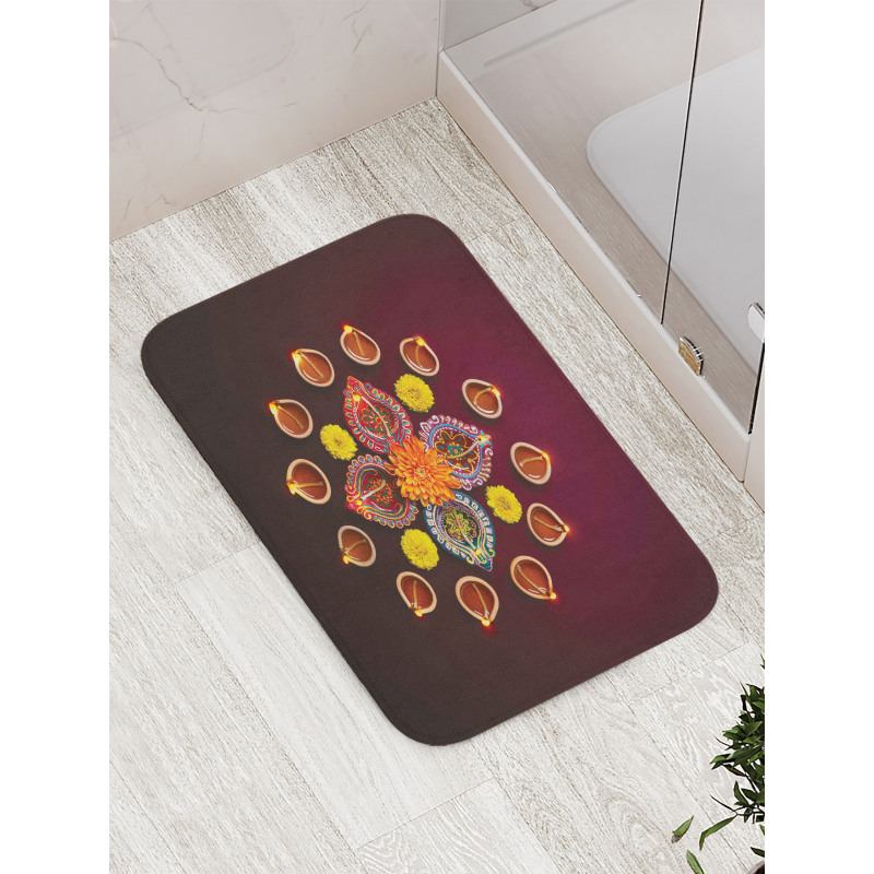 Flowers Burning Candles Bath Mat