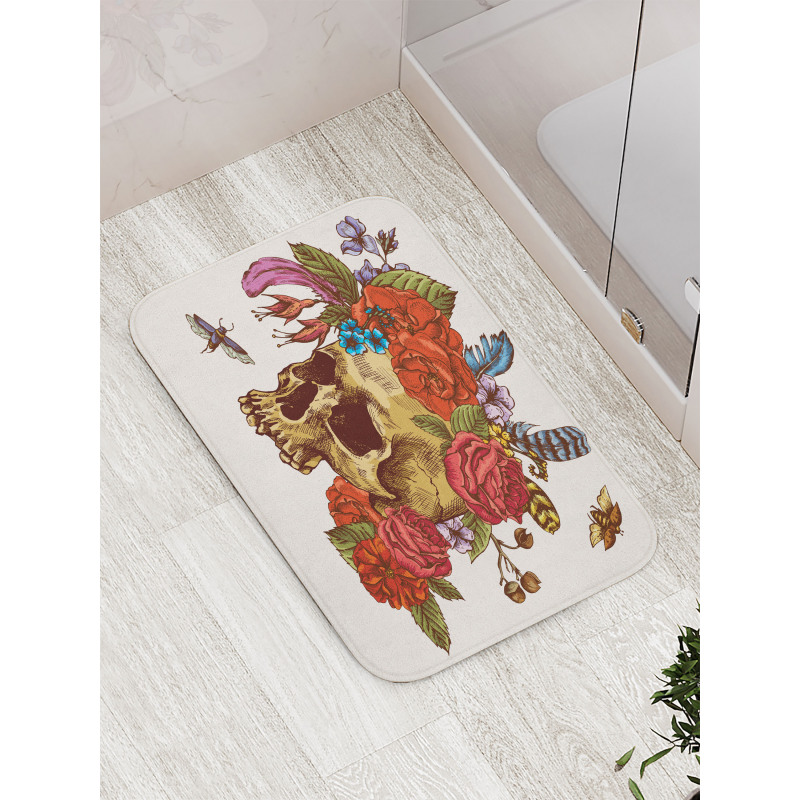 Skull Flowers Bees Bath Mat