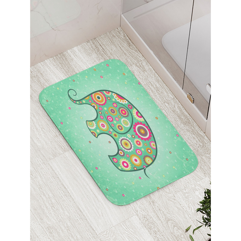 Elephant with Flowers Bath Mat