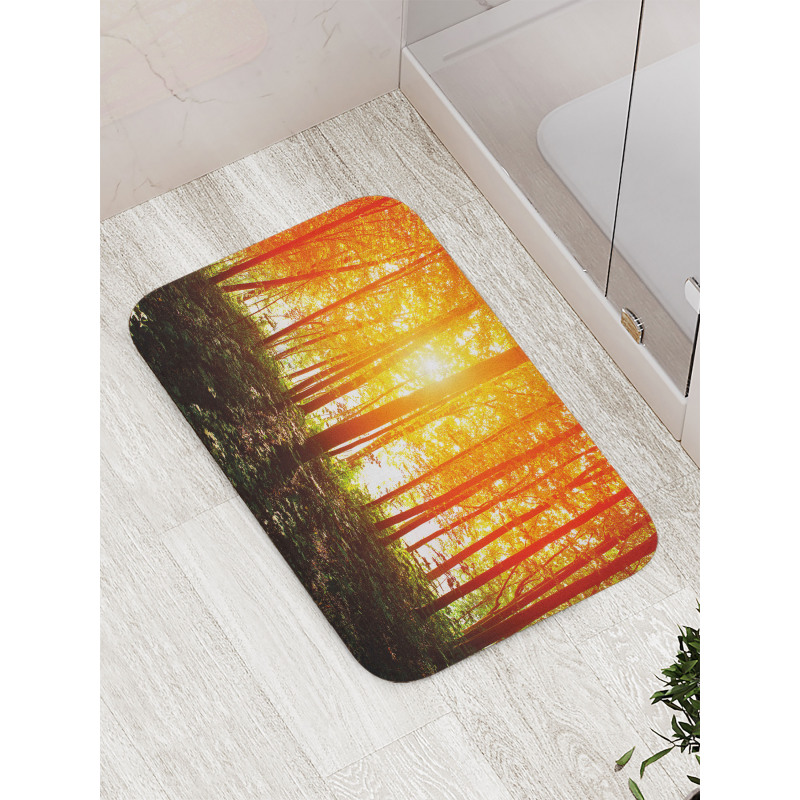 Foggy Forest Scenery Bath Mat