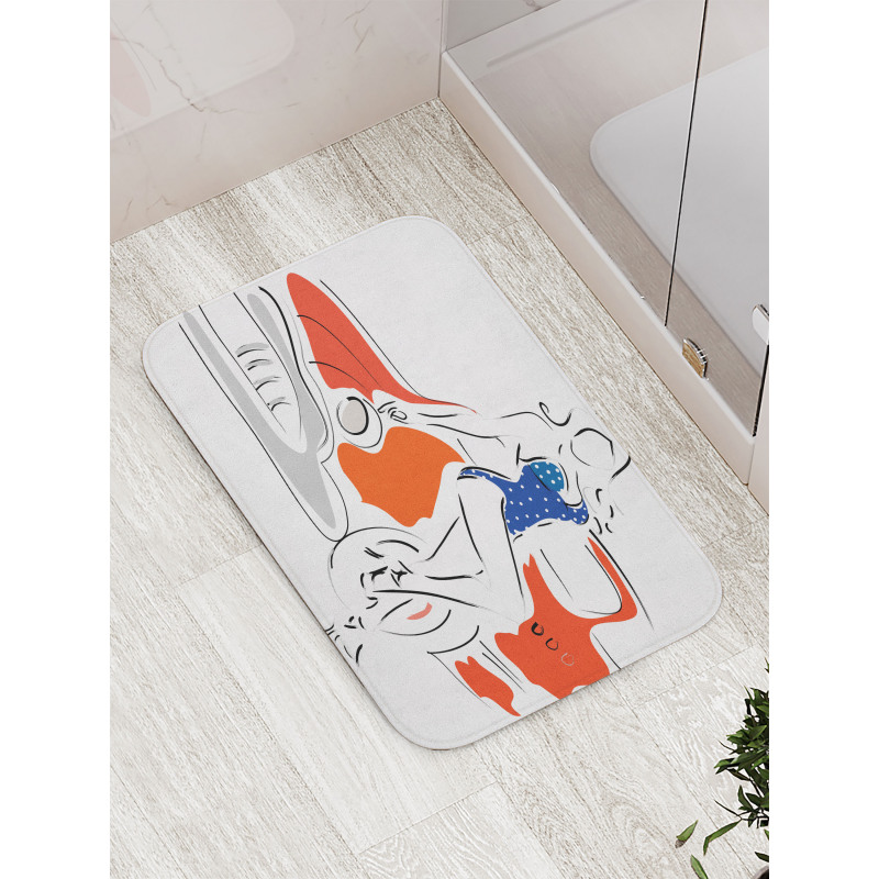 Woman Sketch in Polka Bath Mat