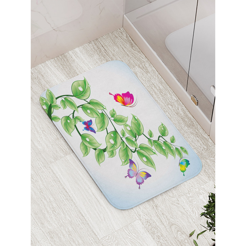 Floral Leaves Branches Bath Mat