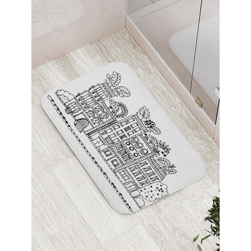 Sketchy Cartoon House Bath Mat