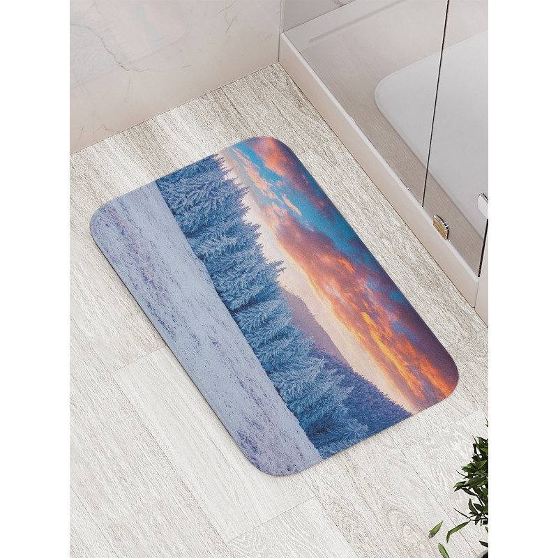 Winter Snowy Forest Sky Bath Mat