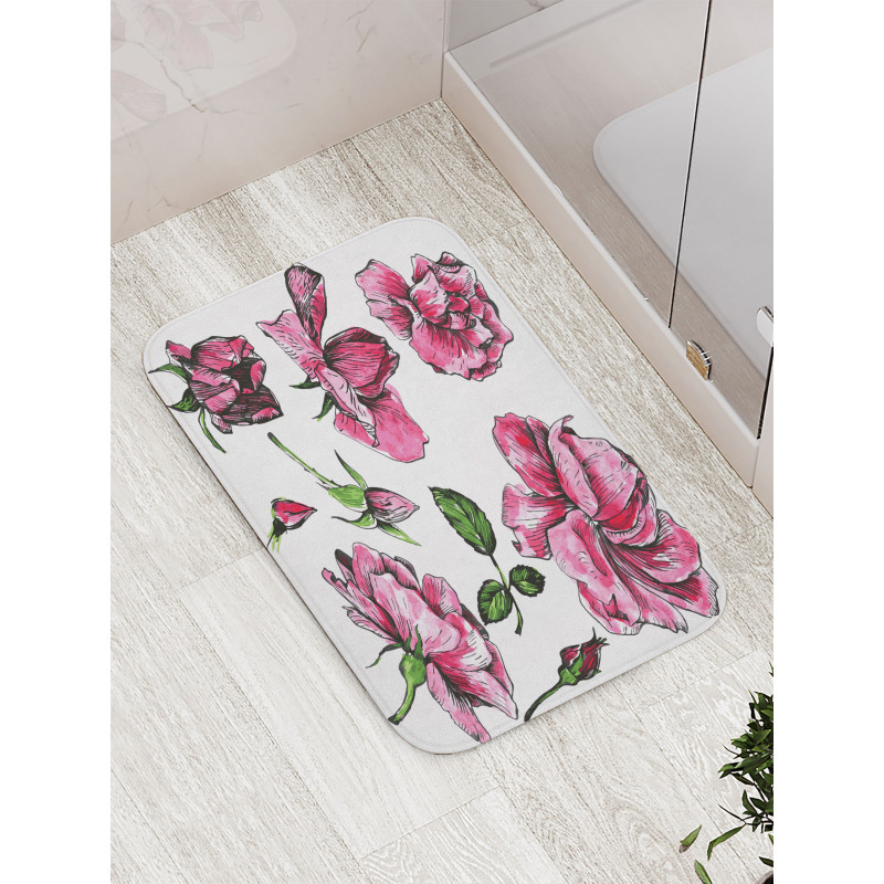 Garden Flowers Rose Buds Bath Mat