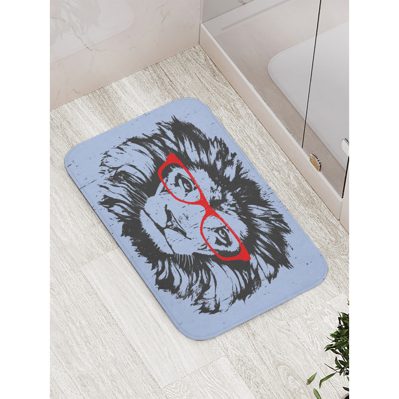 Lion and Hipster Glasses Bath Mat