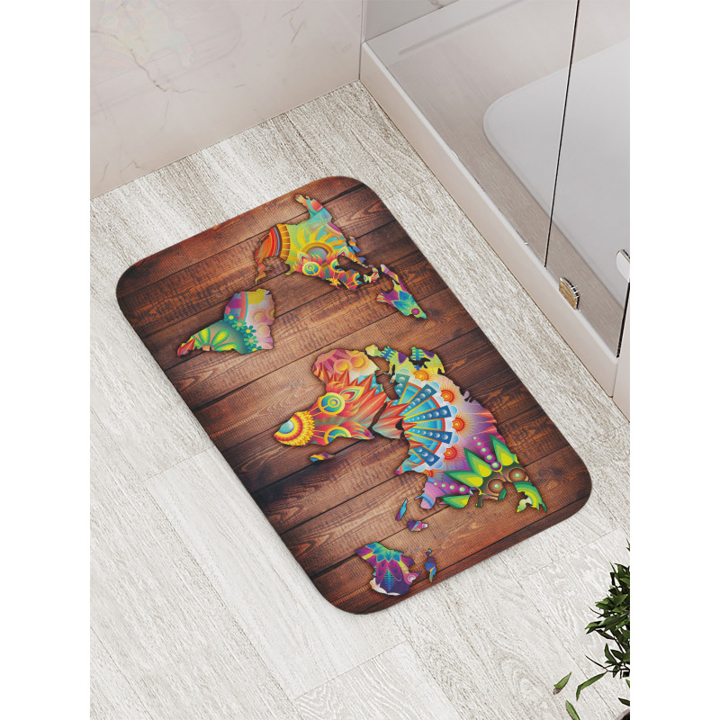 Map on Plank Bath Mat