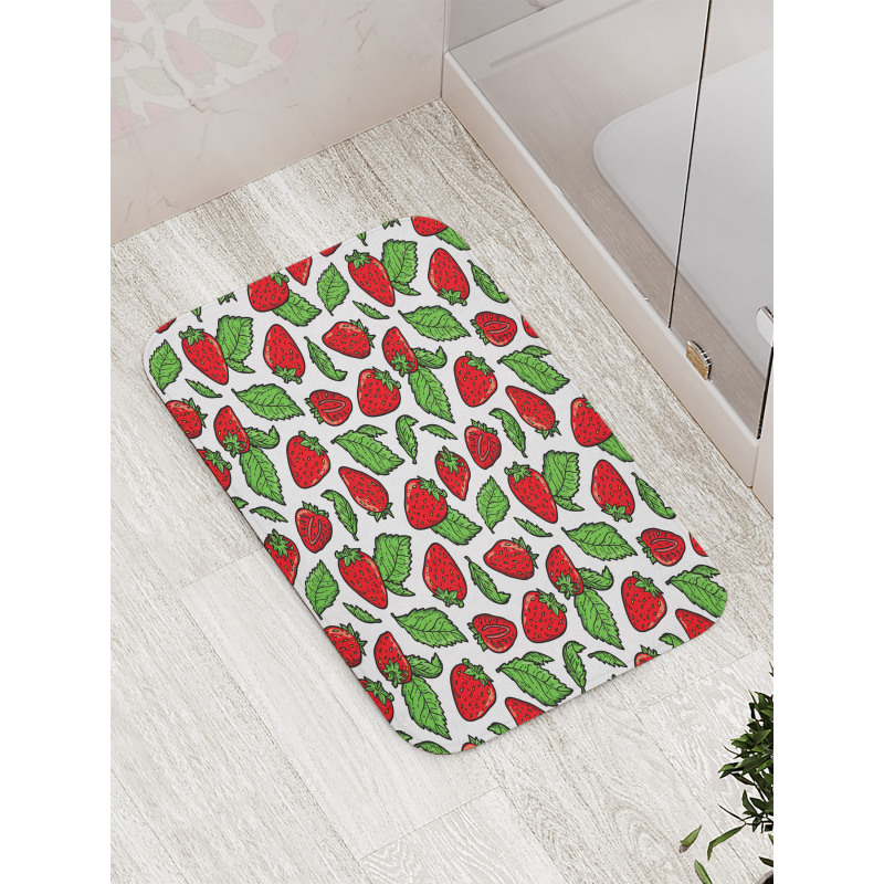 Juicy Strawberries Leaves Bath Mat