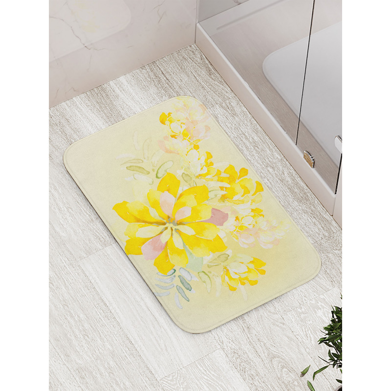 Romantic Yellow Flowers Bath Mat