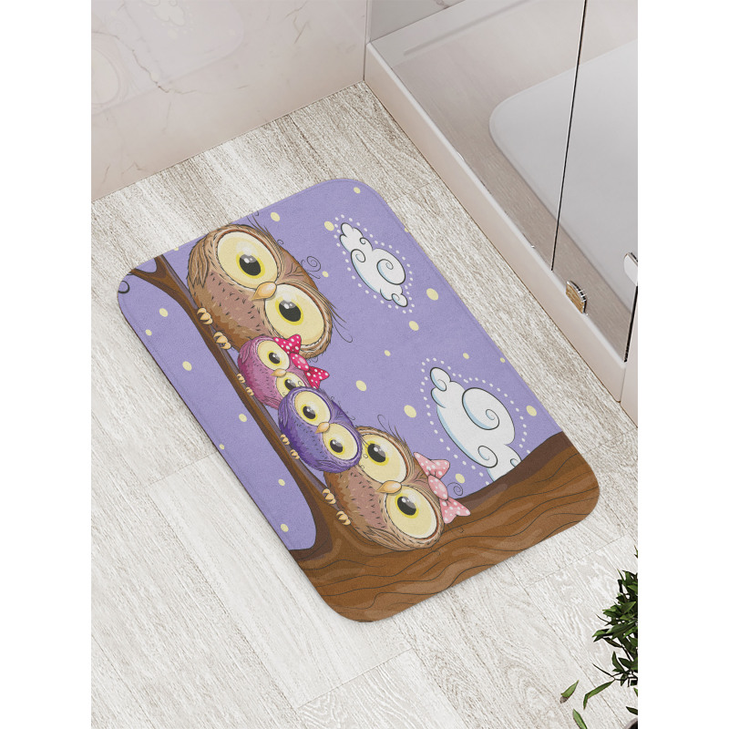 Cartoon Style Owl Family Bath Mat