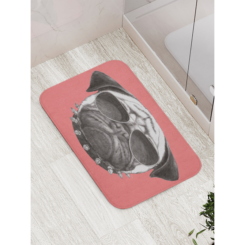 Pug Dog Sunglasses Colar Bath Mat