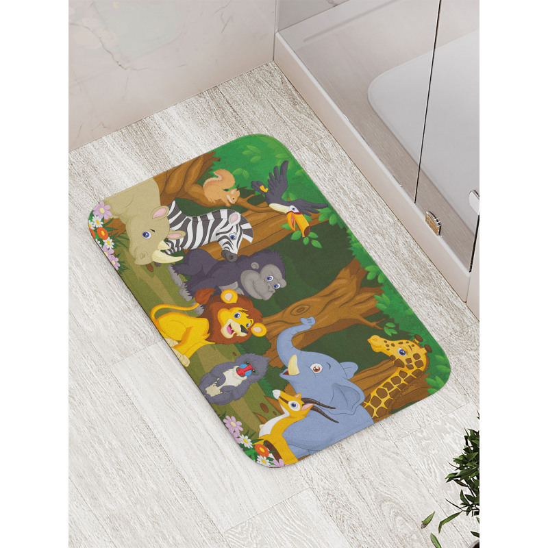 Cartoon Elephant Lion Bath Mat