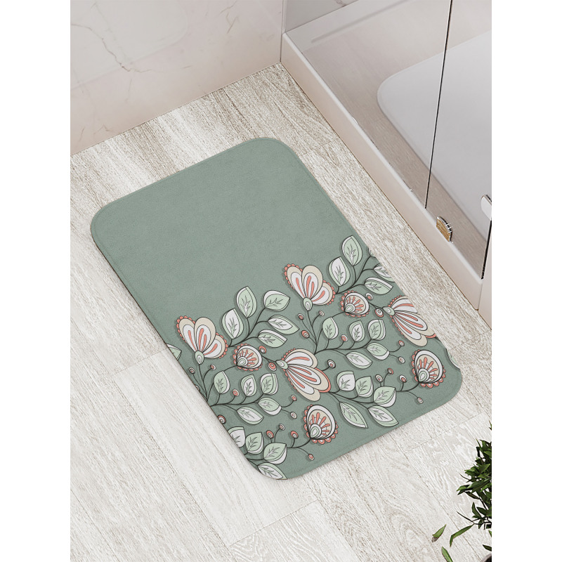 Flowers and Leaves Graphic Bath Mat