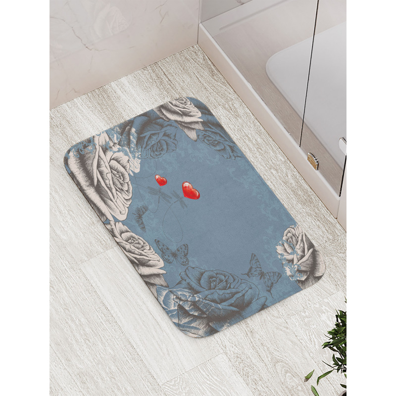 Grunge Rose Petal Heart Bath Mat