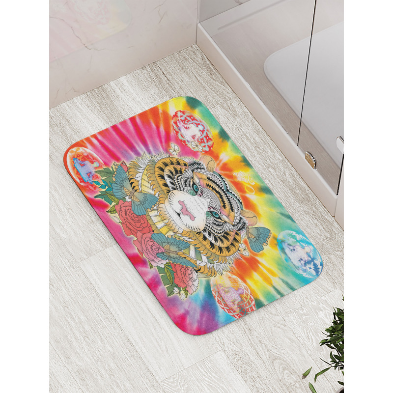 Tiger Head Ornate Theme Bath Mat