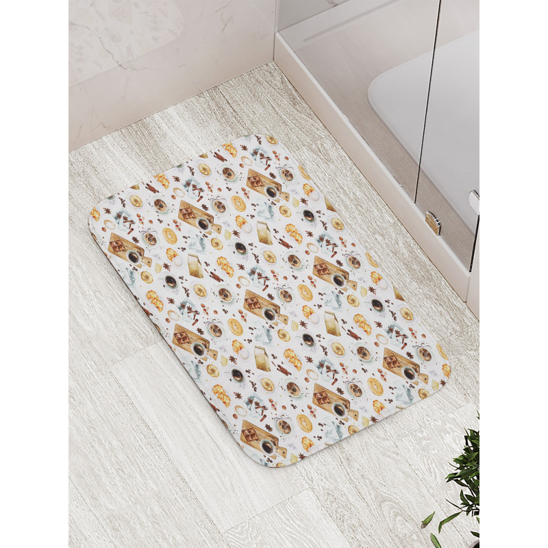 Croissant Bagels Coffee Bath Mat