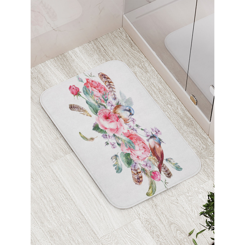 Vintage Roses Birds Bath Mat