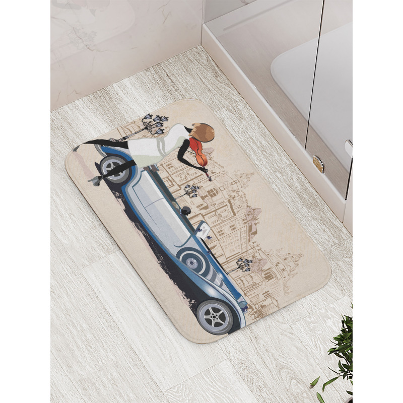 Street Musician Retro Bath Mat