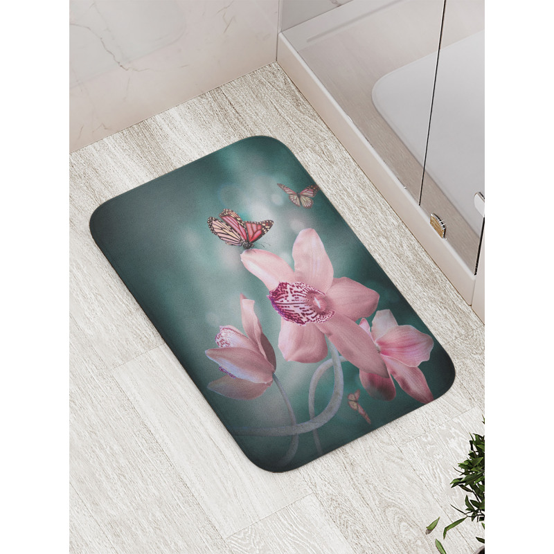 Orchid Flower Butterfly Bath Mat