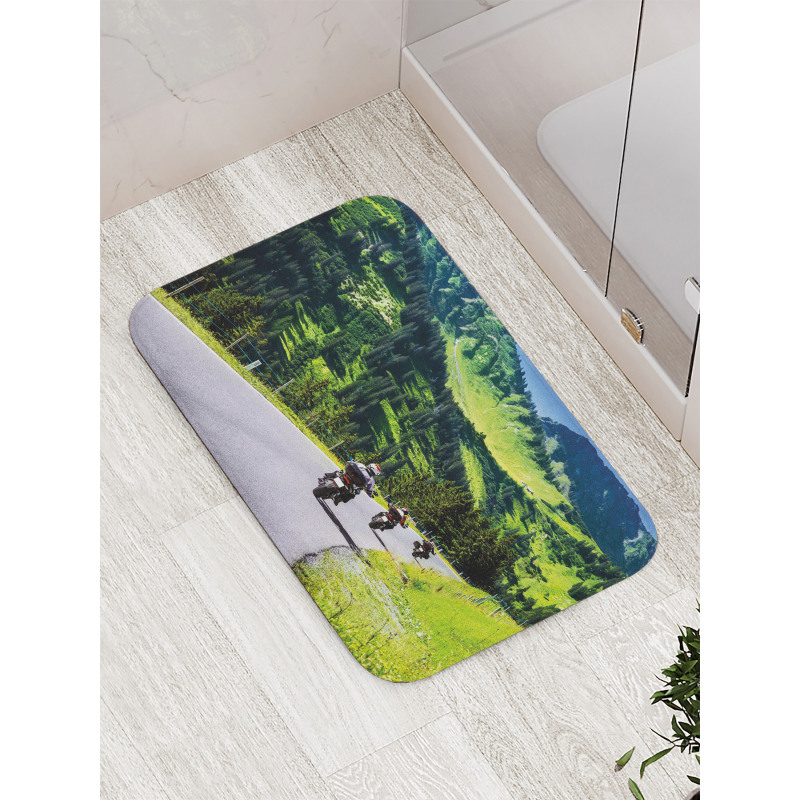 Bike Riders on Mountain Bath Mat