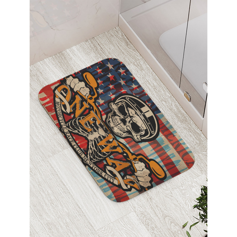 Biker Skull American Flag Bath Mat