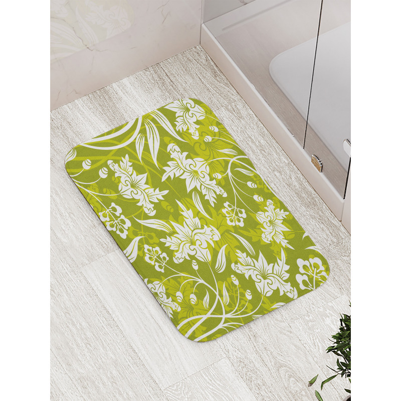 Green Flower Pattern Bath Mat