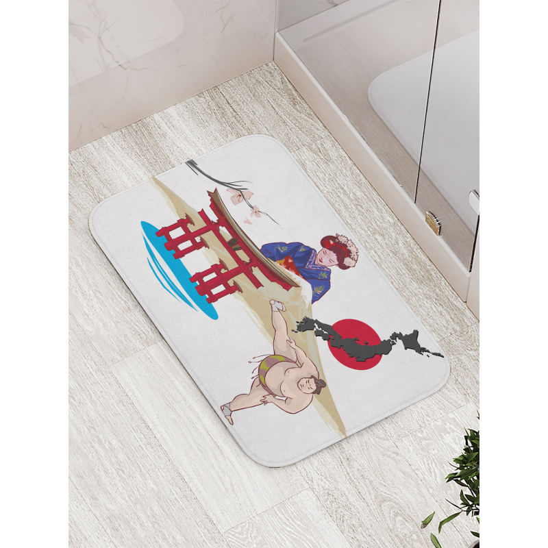 Japanese Woman and Building Bath Mat