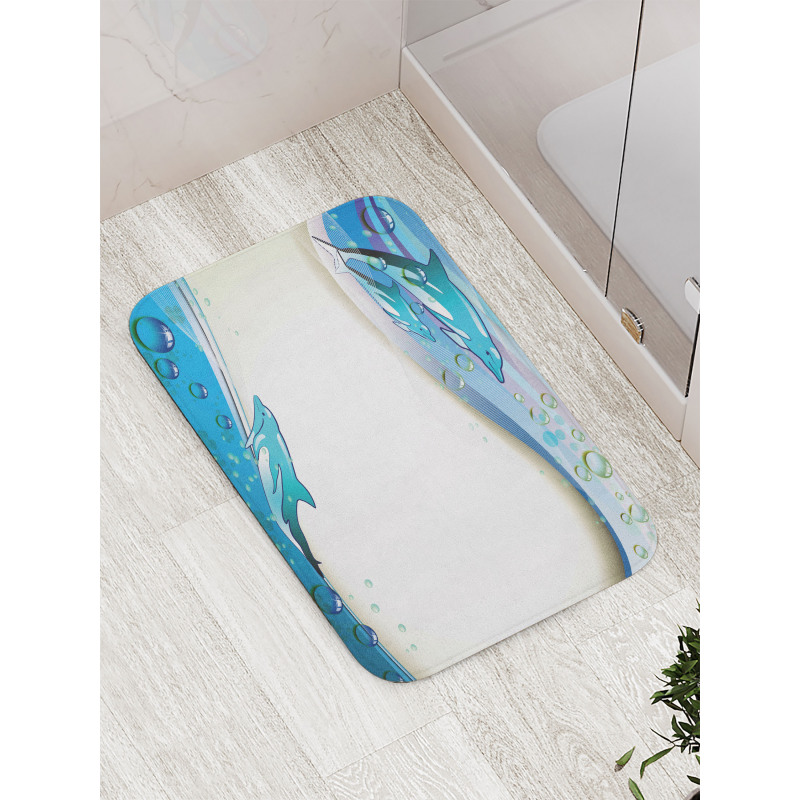 Dolphins Sea Waves Drops Bath Mat